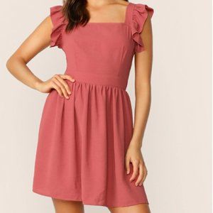 tie back ruffle strap skater dress